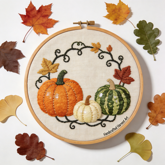 Harvest Pumpkin Embroidery Hoop - Fall Autumn Farmhouse Deco