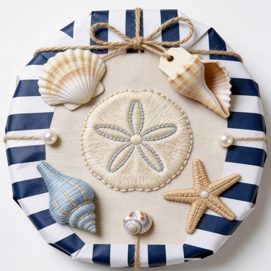 Seashell Embroidery Hoop - Coastal Beach Cottage Decor