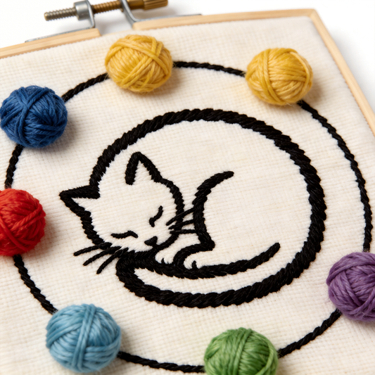 Black Cat Silhouette Embroidery Hoop - Cat Lover Gift with Yarn