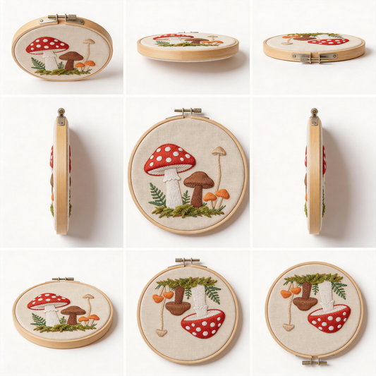 Mushroom Forest Embroidery Hoop - Fairy Tale Toadstool Art