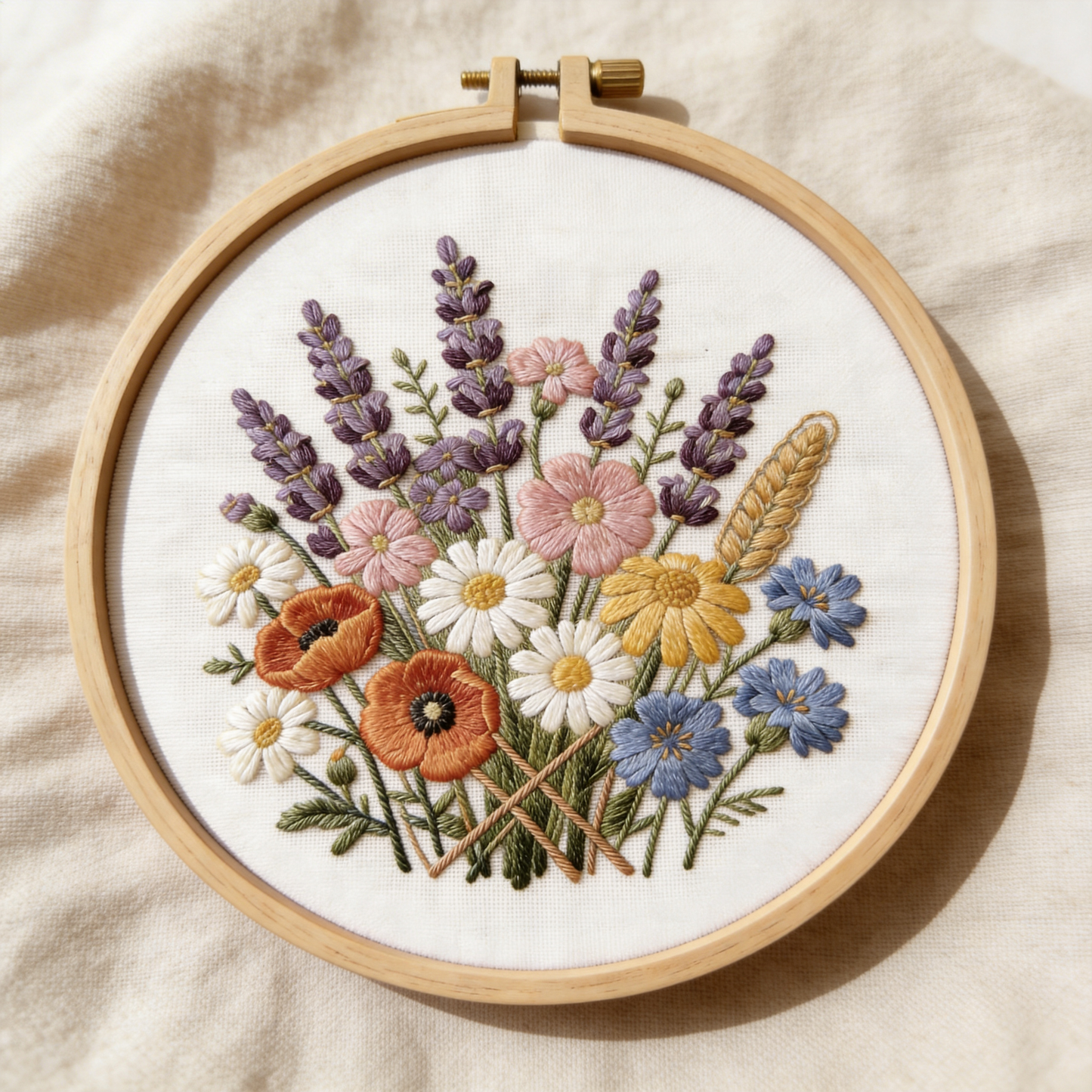 Wildflower Garden Embroidery Hoop - Hand-Stitched Botanical Art