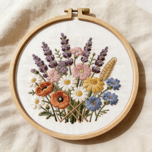 Wildflower Garden Embroidery Hoop - Hand-Stitched Botanical Art