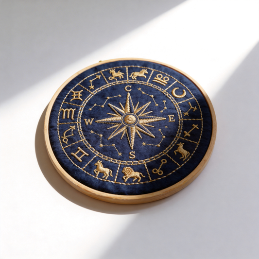 Zodiac Compass Embroidery Hoop- Celestial Constellation Art
