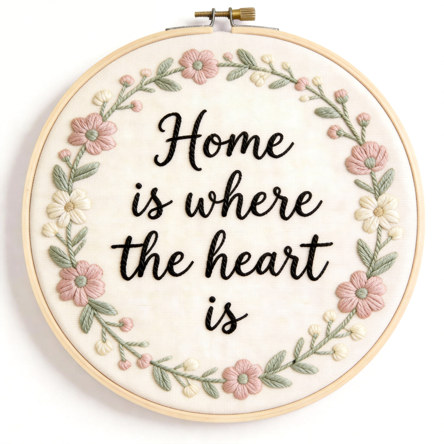 Farmhouse Quote Embroidery Hoop - Home is Where the Heart Is
