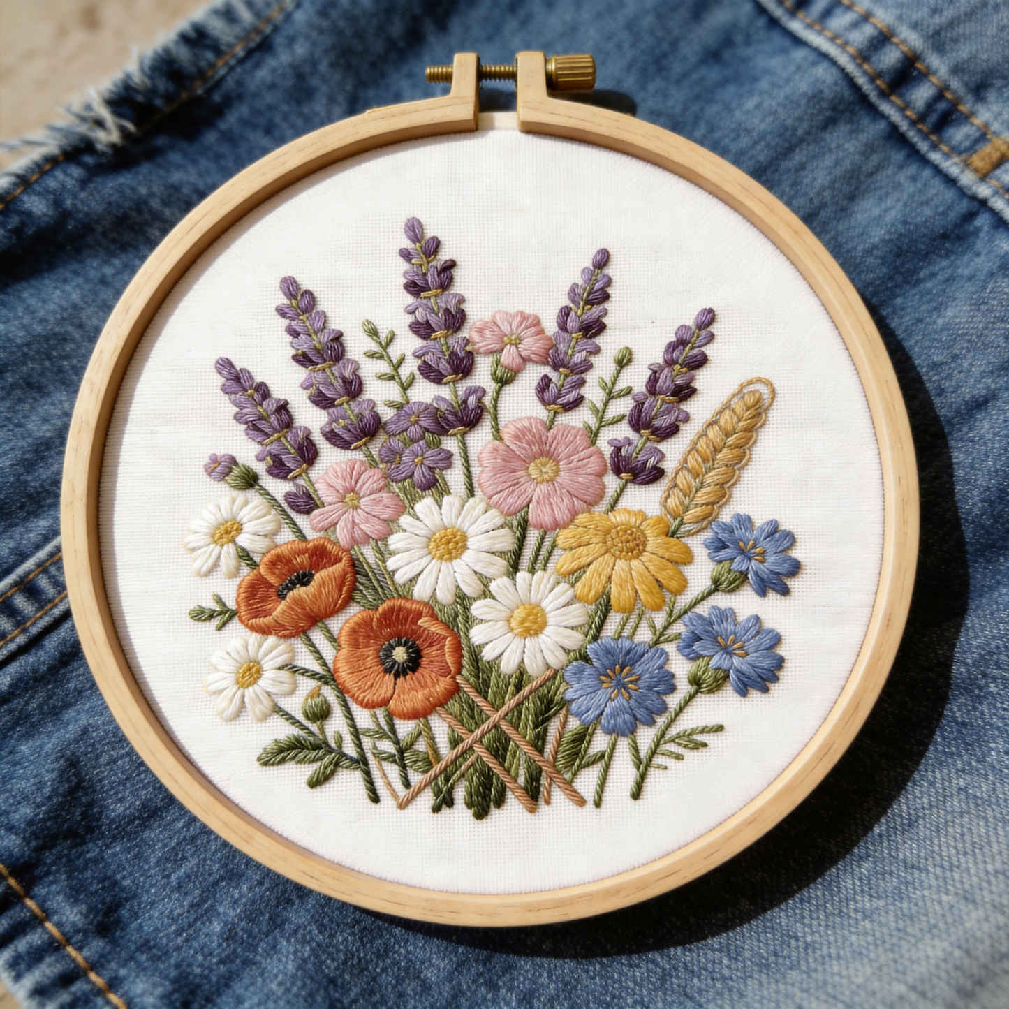 Wildflower Garden Embroidery Hoop - Hand-Stitched Botanical Art