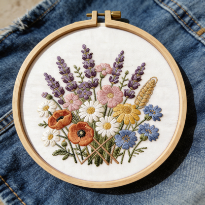 Wildflower Garden Embroidery Hoop - Hand-Stitched Botanical Art