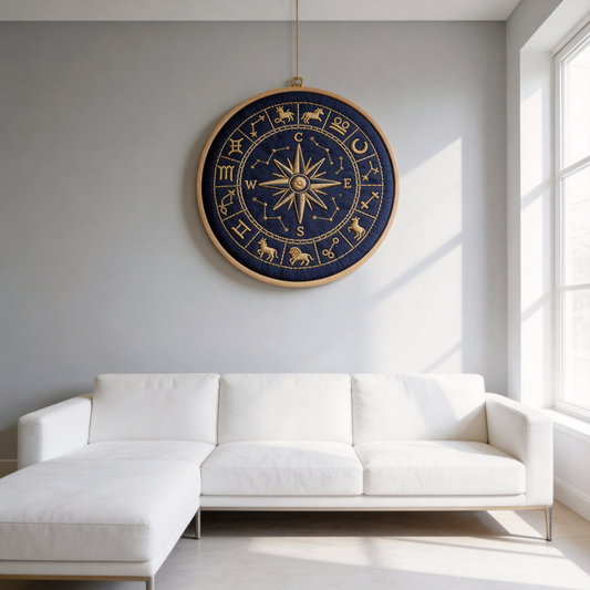 Zodiac Compass Embroidery Hoop- Celestial Constellation Art