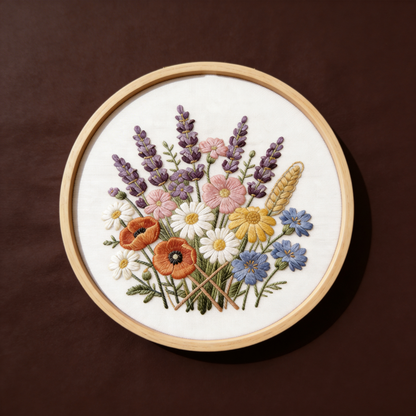 Wildflower Garden Embroidery Hoop - Hand-Stitched Botanical Art