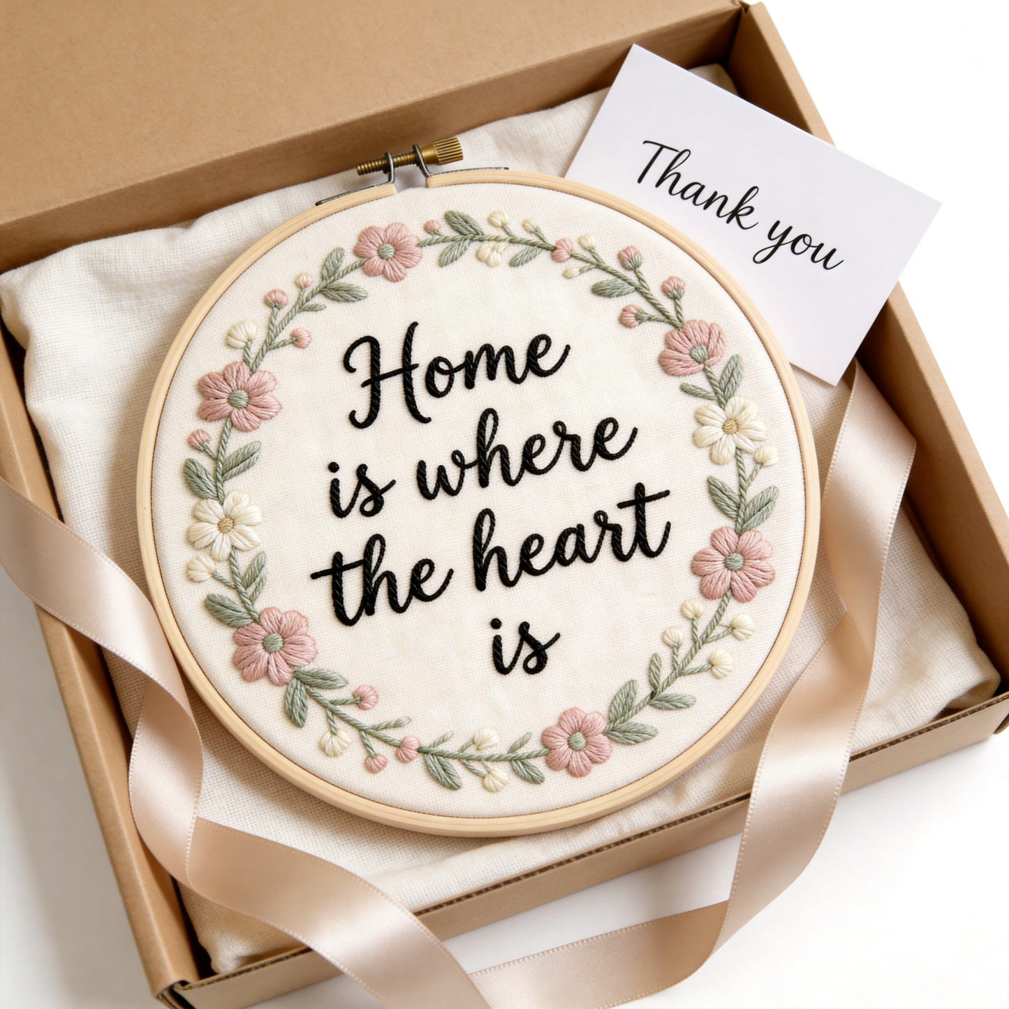 Farmhouse Quote Embroidery Hoop - Home is Where the Heart Is