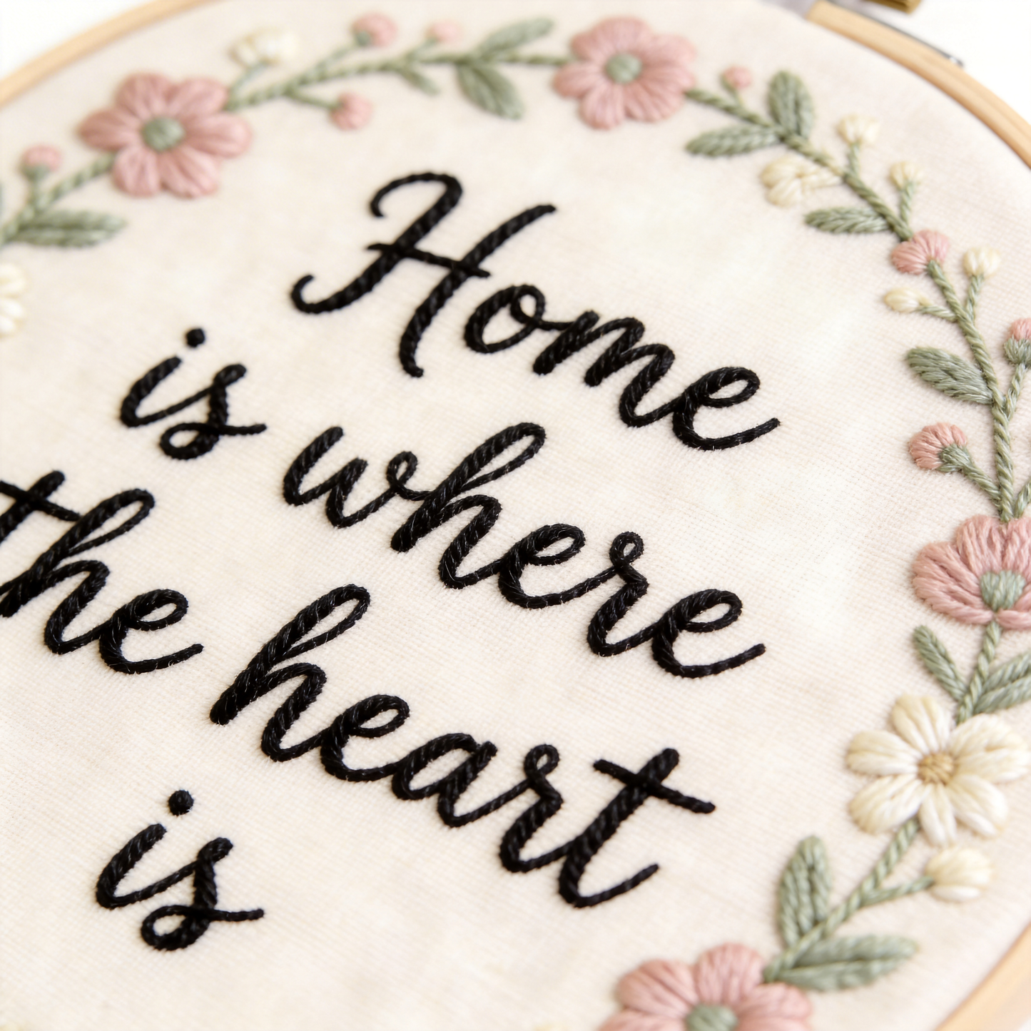 Farmhouse Quote Embroidery Hoop - Home is Where the Heart Is