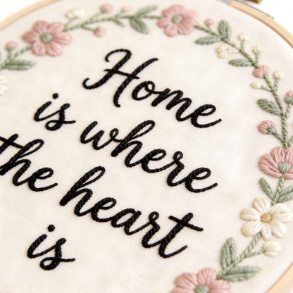 Farmhouse Quote Embroidery Hoop - Home is Where the Heart Is