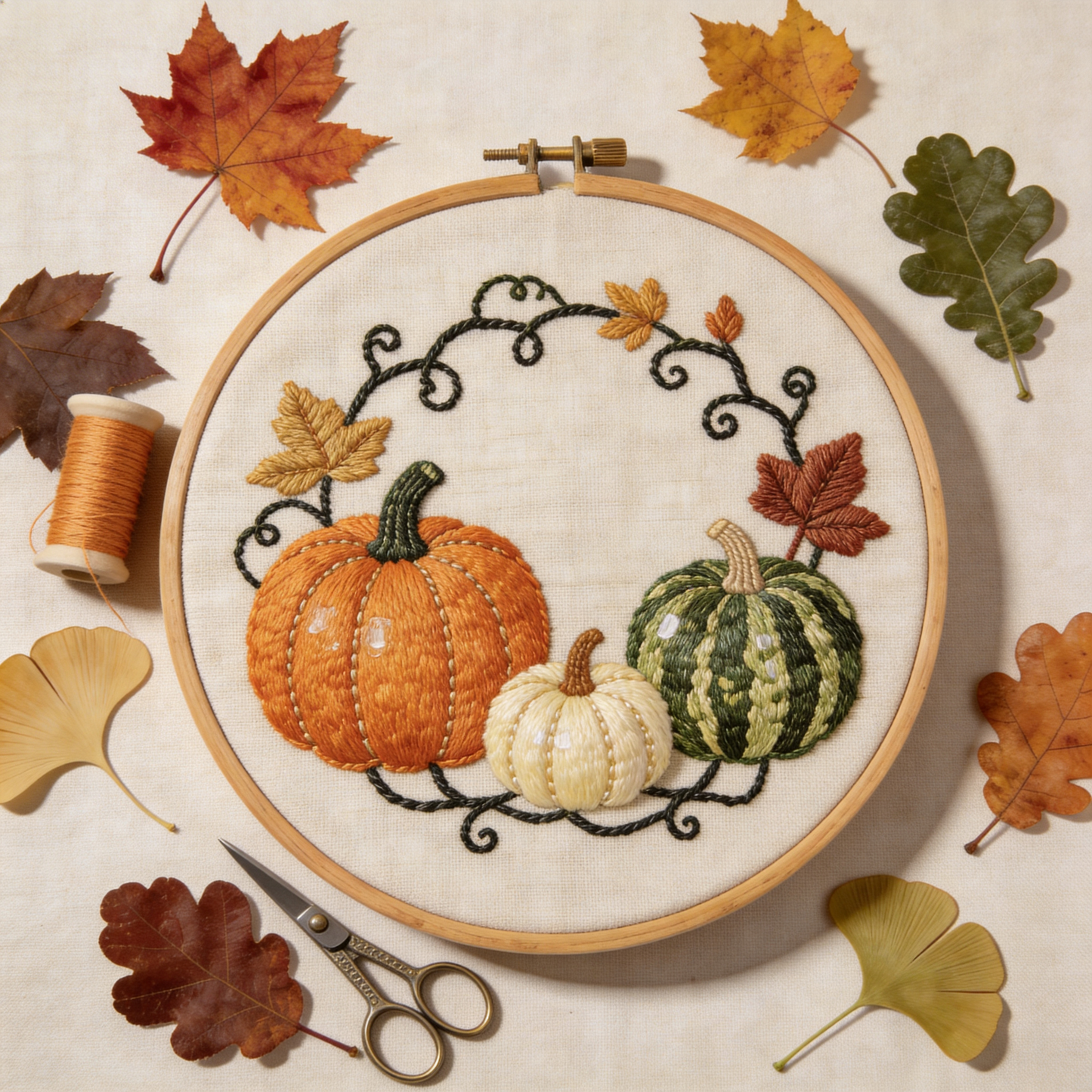 Harvest Pumpkin Embroidery Hoop - Fall Autumn Farmhouse Deco
