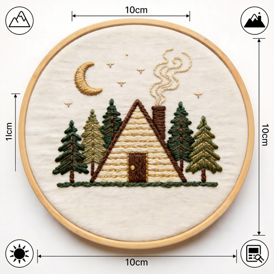 Mountain Cabin Embroidery Hoop - Rustic Lodge Forest Art
