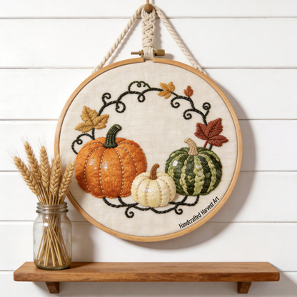 Harvest Pumpkin Embroidery Hoop - Fall Autumn Farmhouse Deco