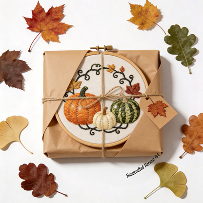 Harvest Pumpkin Embroidery Hoop - Fall Autumn Farmhouse Deco