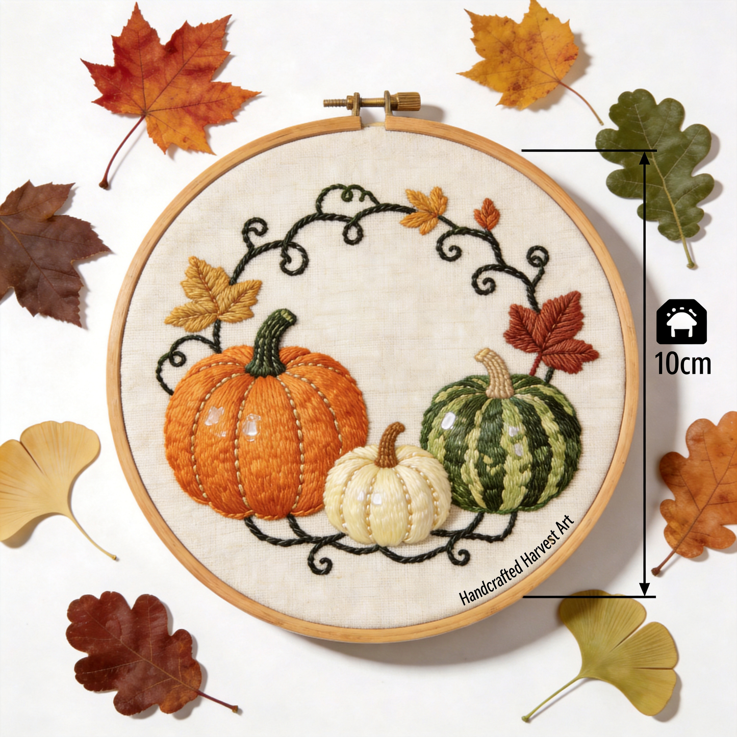 Harvest Pumpkin Embroidery Hoop - Fall Autumn Farmhouse Deco