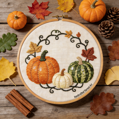 Harvest Pumpkin Embroidery Hoop - Fall Autumn Farmhouse Deco