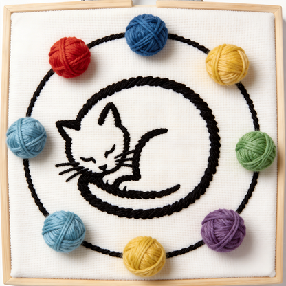 Black Cat Silhouette Embroidery Hoop - Cat Lover Gift with Yarn