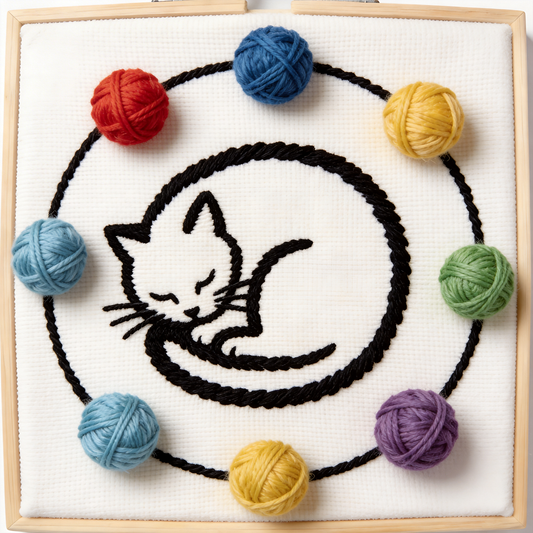 Black Cat Silhouette Embroidery Hoop - Cat Lover Gift with Yarn