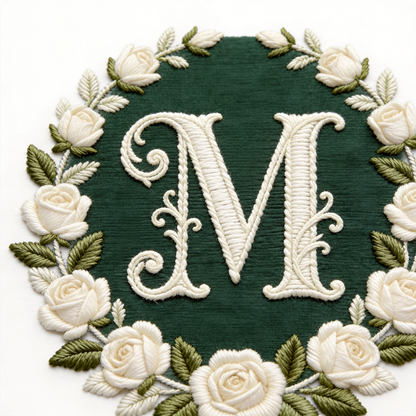 Vintage Monogram Embroidery Hoop - Custom Initial Floral Wreath