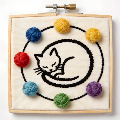 Black Cat Silhouette Embroidery Hoop - Cat Lover Gift with Yarn