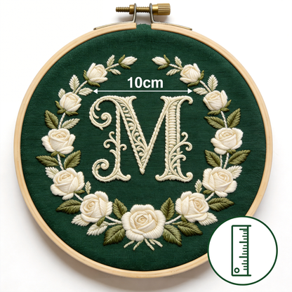 Vintage Monogram Embroidery Hoop - Custom Initial Floral Wreath
