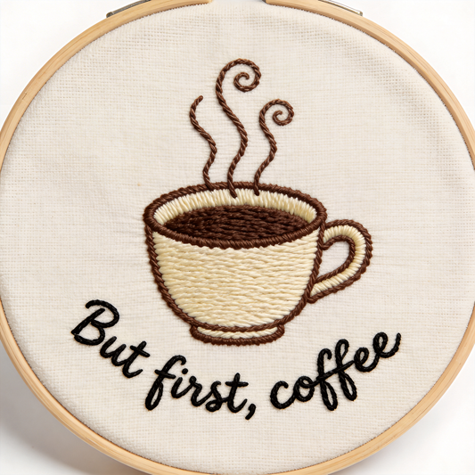 Coffee Time Embroidery Hoop - But First, Coffee Quote