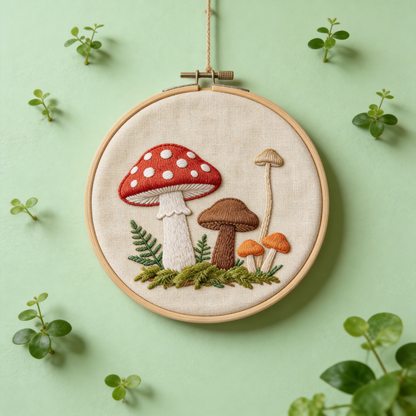 Mushroom Forest Embroidery Hoop - Fairy Tale Toadstool Art