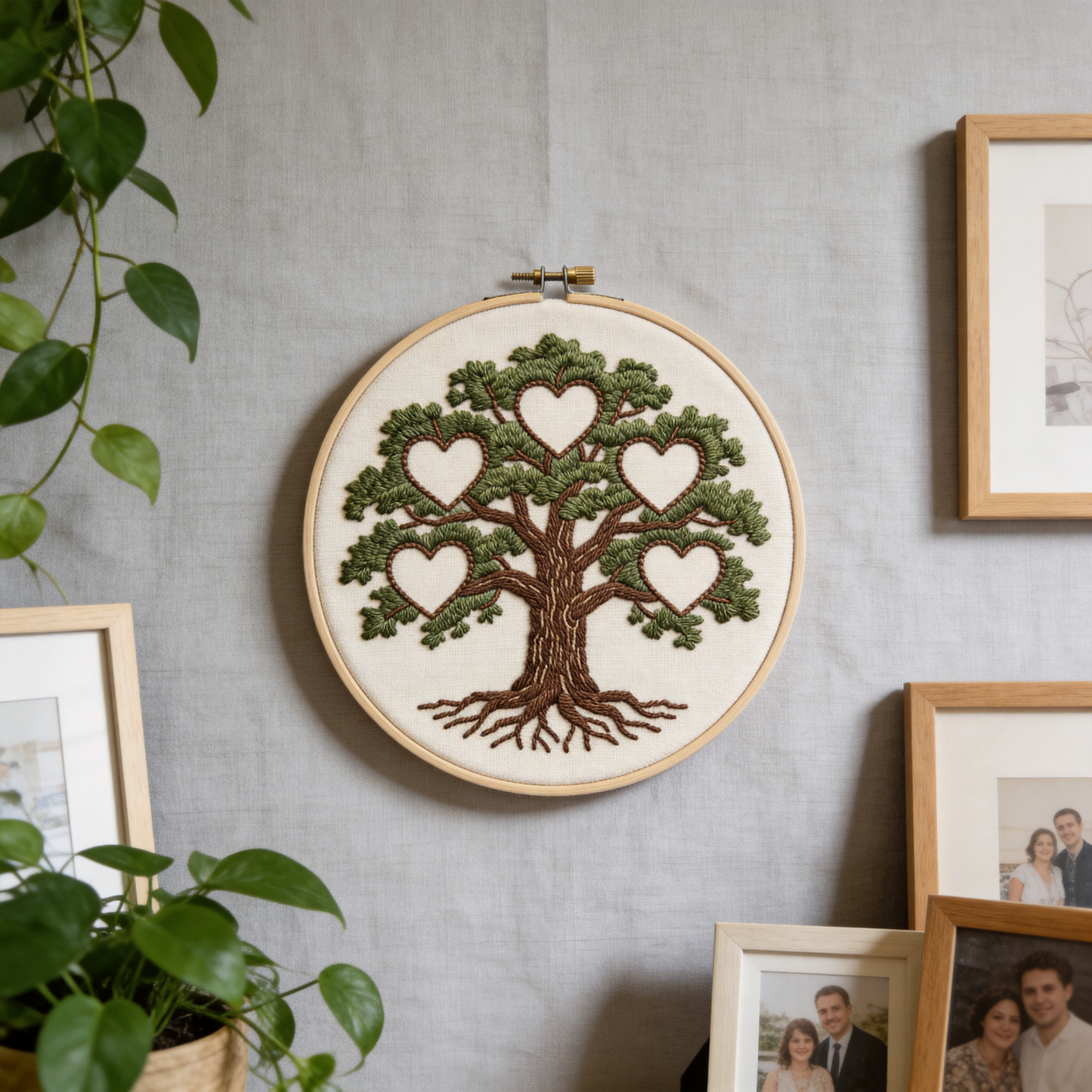 Family Tree Embroidery Hoop - Blank Hearts