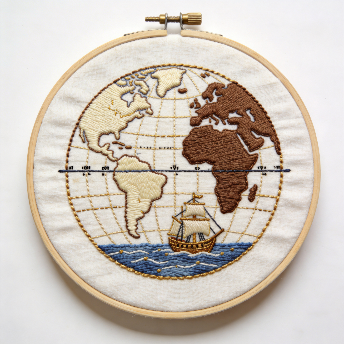 Vintage Globe Embroidery Hoop - Old World Map Explorer Art