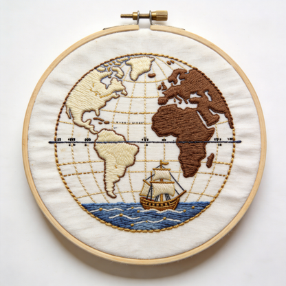 Vintage Globe Embroidery Hoop - Old World Map Explorer Art