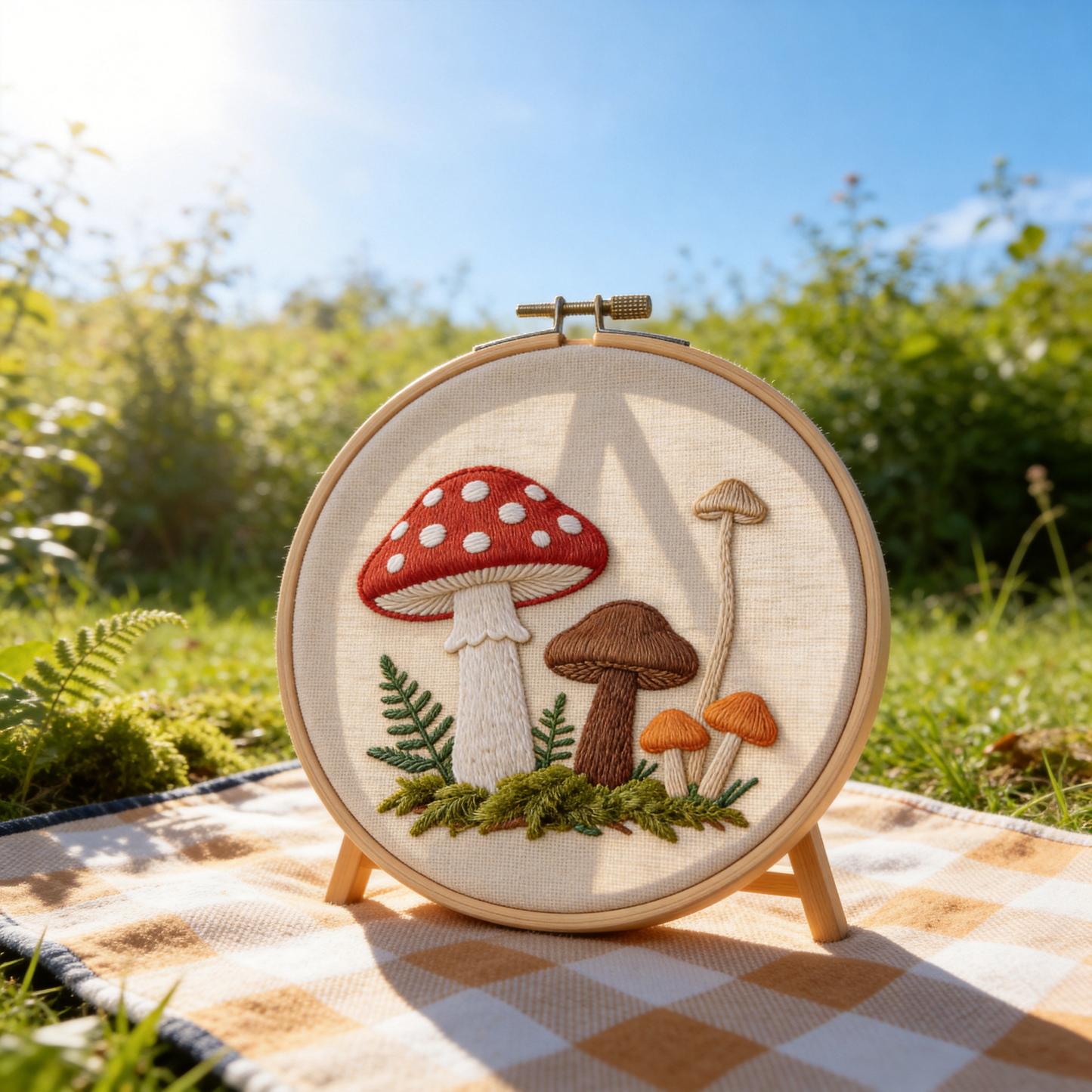 Mushroom Forest Embroidery Hoop - Fairy Tale Toadstool Art