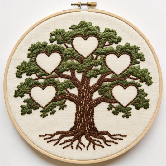 Family Tree Embroidery Hoop - Blank Hearts