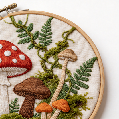 Mushroom Forest Embroidery Hoop - Fairy Tale Toadstool Art