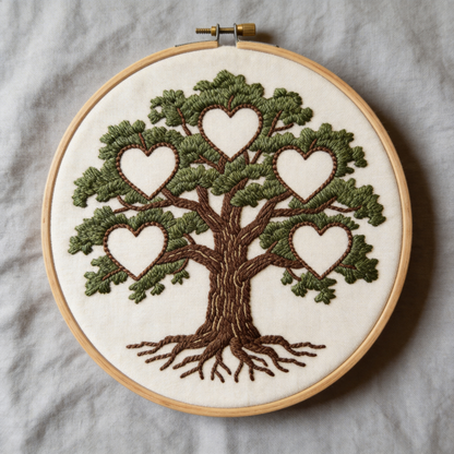 Family Tree Embroidery Hoop - Blank Hearts