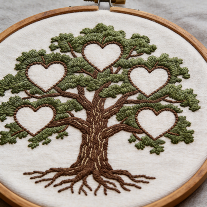 Family Tree Embroidery Hoop - Blank Hearts