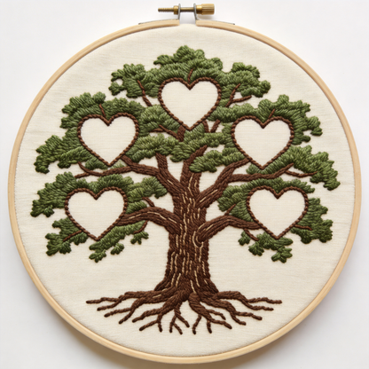 Family Tree Embroidery Hoop - Blank Hearts