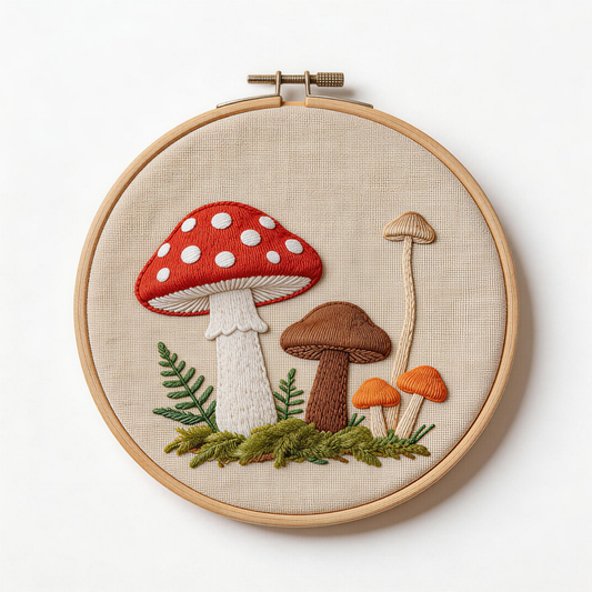 Mushroom Forest Embroidery Hoop - Fairy Tale Toadstool Art