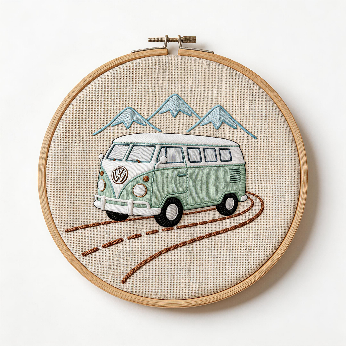 Vintage VW Bus Embroidery Hoop - Retro Travel Adventure Art