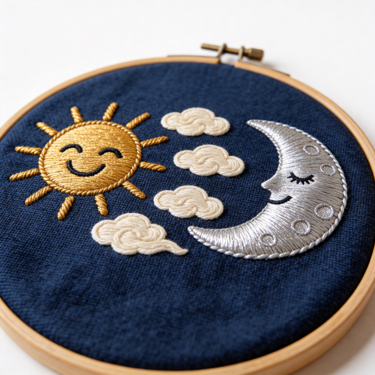 Sun and Moon Embroidery Hoop - Day and Night Celestial Art